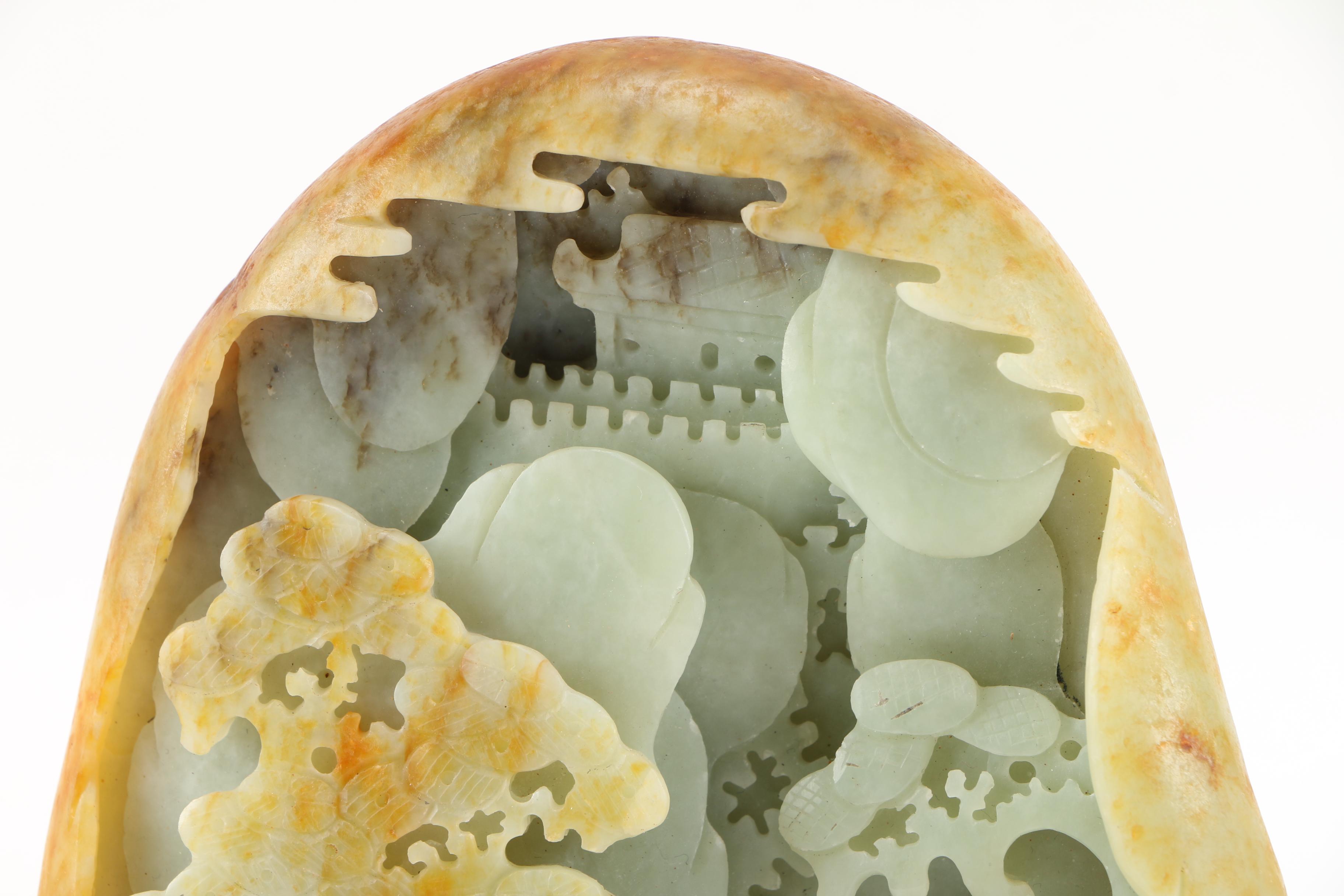 Chinese Carved Bowenite Sculpture With Wooden Stand