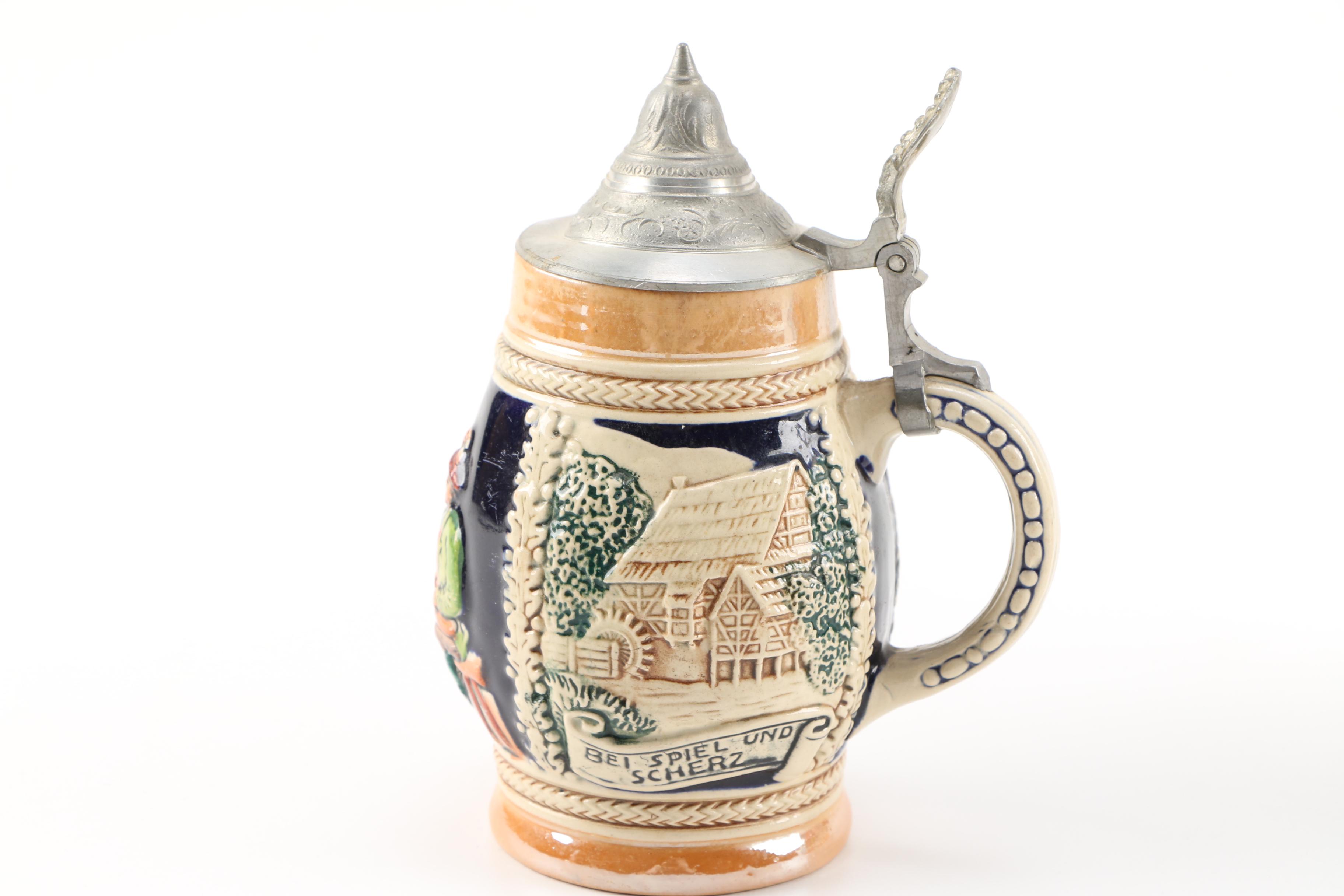 Pair of German Ceramic Beer Steins