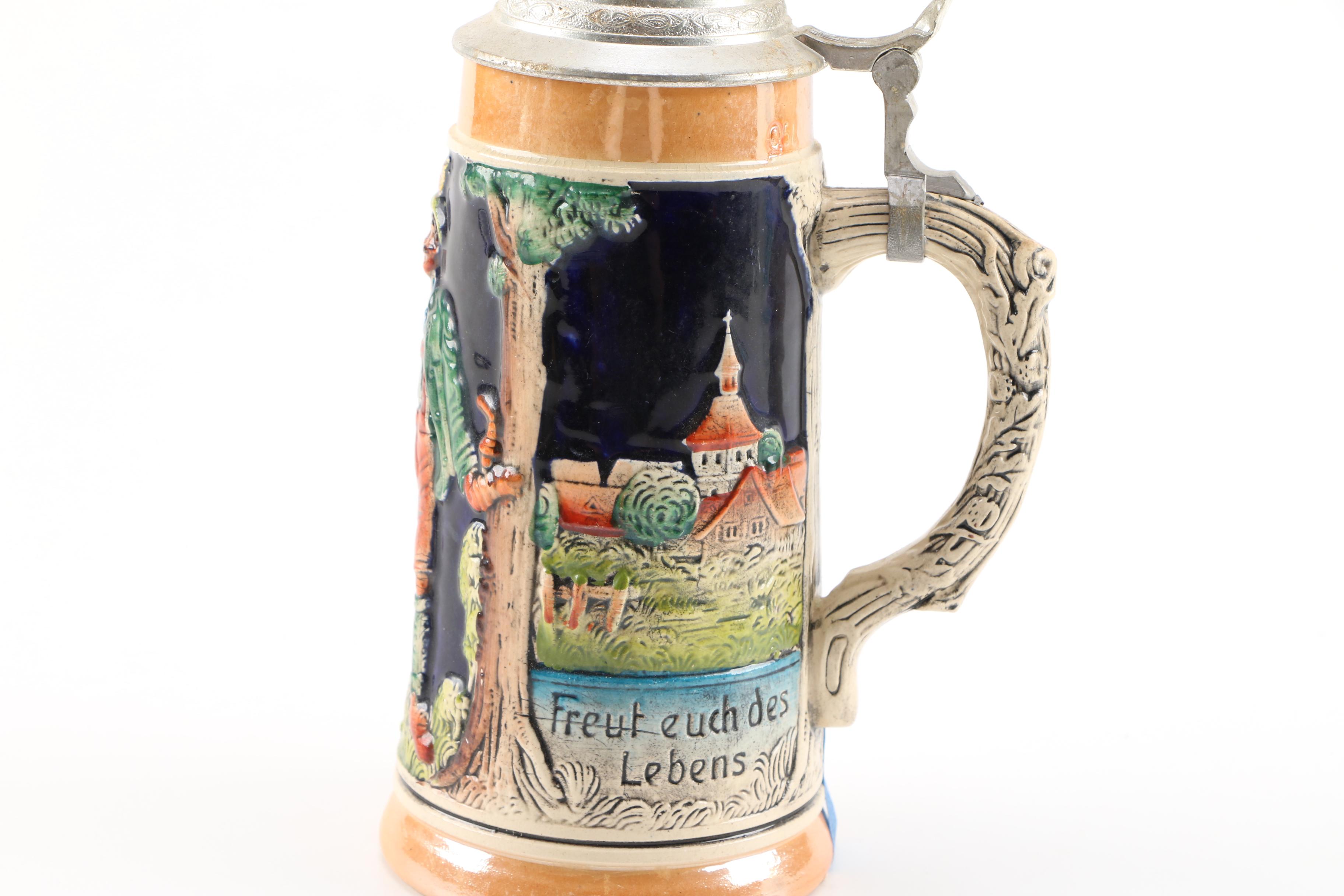 Pair of German Ceramic Beer Steins