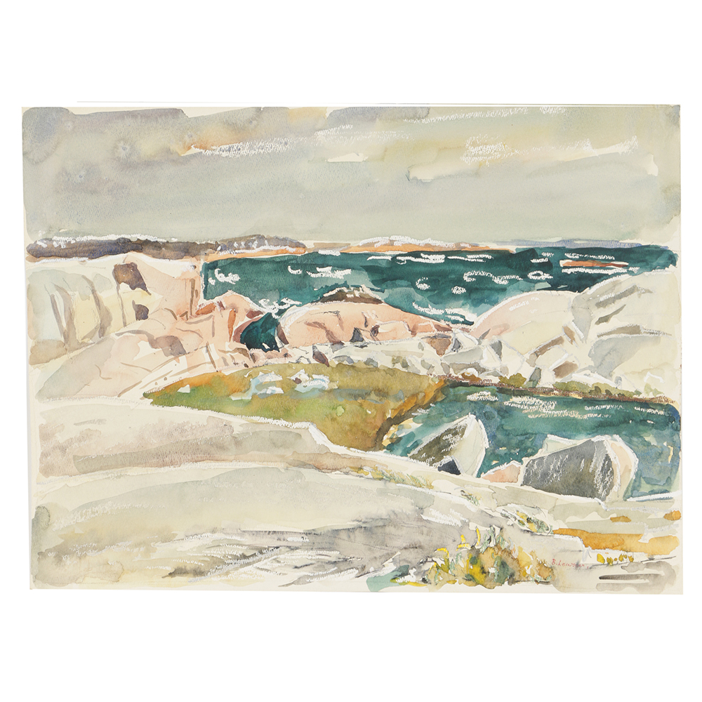 B. Lavau Watercolor Painting on Paper Rocky Waterscape