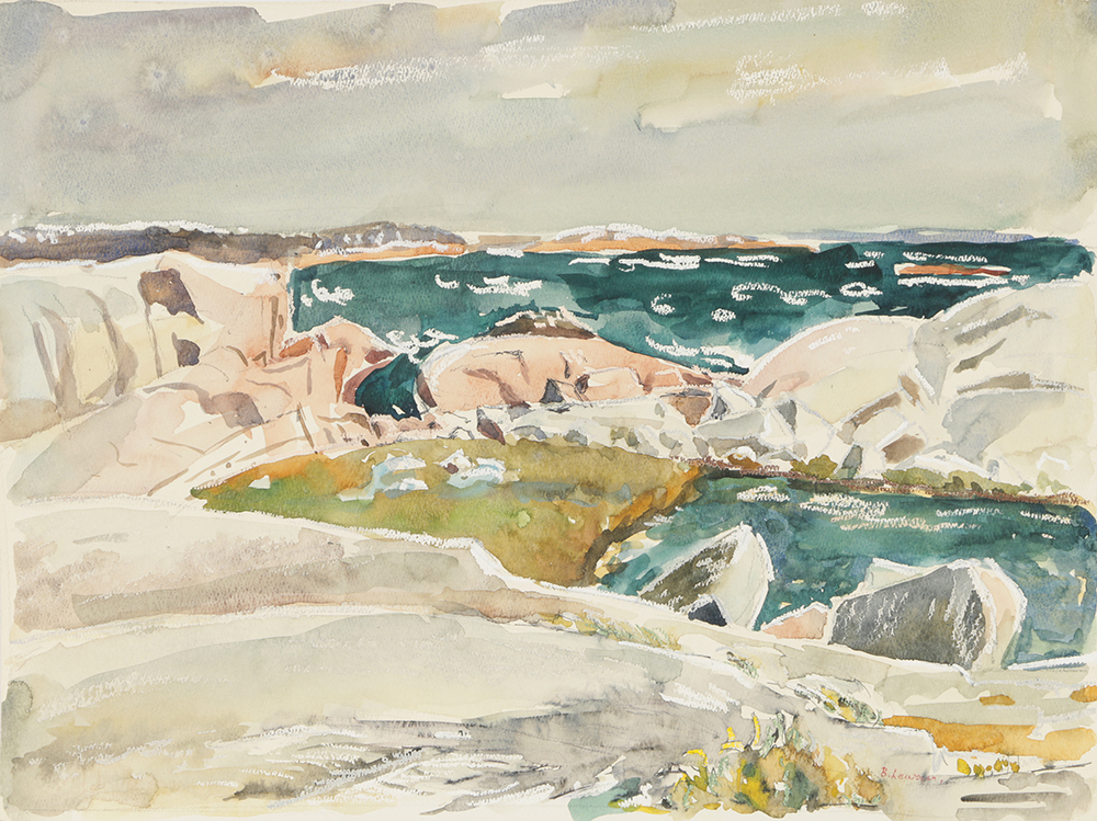 B. Lavau Watercolor Painting on Paper Rocky Waterscape