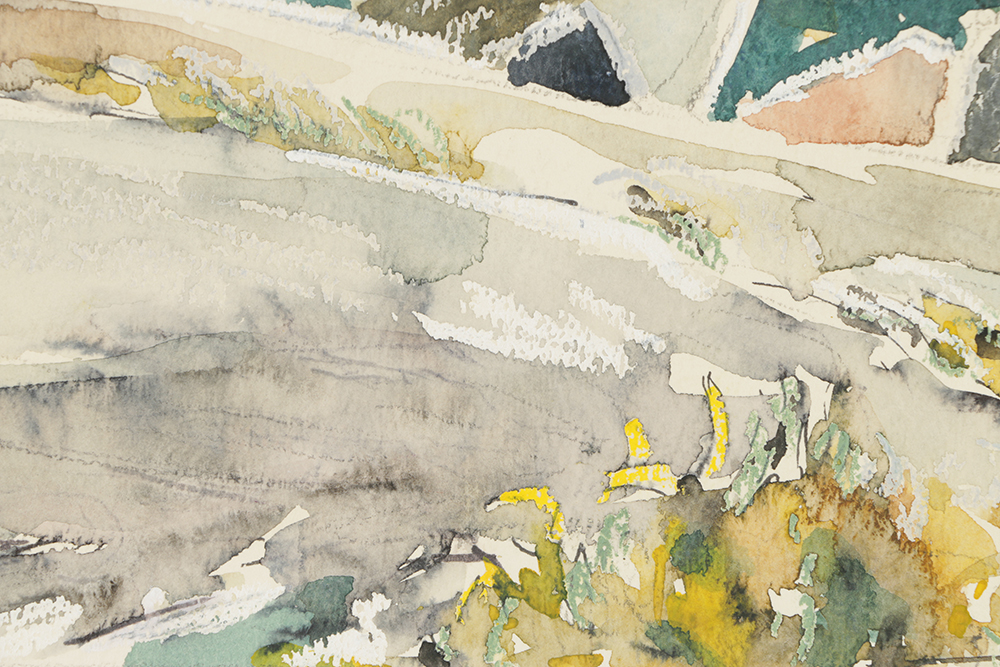 B. Lavau Watercolor Painting on Paper Rocky Waterscape