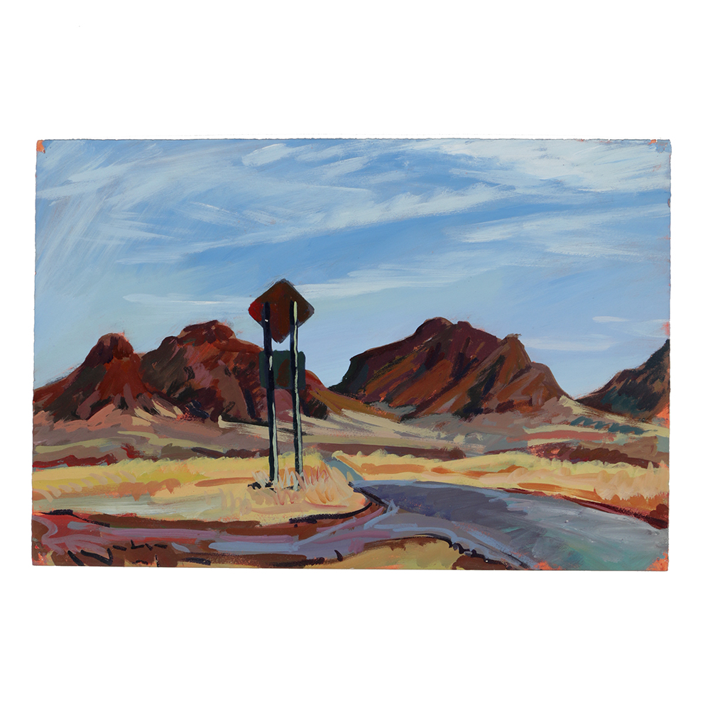 Late 20th-Century Acrylic Painting on Paper "The Biscuit and Mustang MTNS"