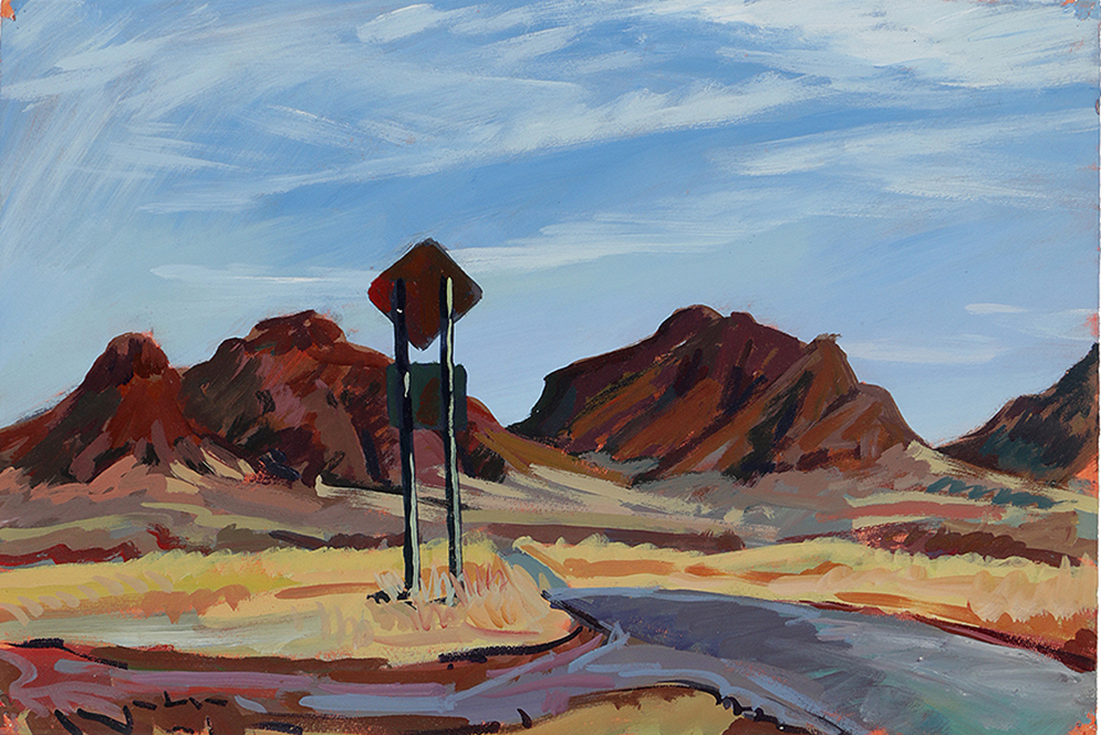 Late 20th-Century Acrylic Painting on Paper "The Biscuit and Mustang MTNS"