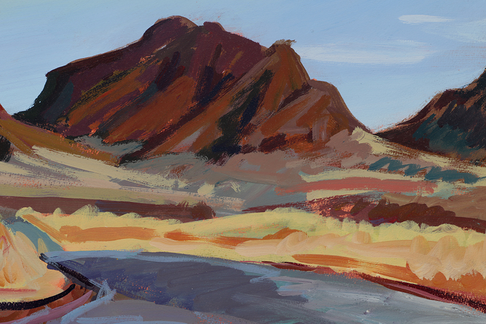 Late 20th-Century Acrylic Painting on Paper "The Biscuit and Mustang MTNS"