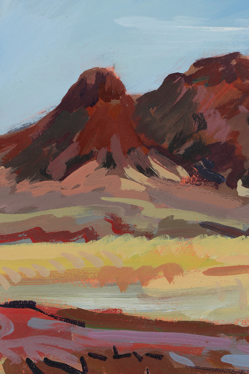 Late 20th-Century Acrylic Painting on Paper "The Biscuit and Mustang MTNS"