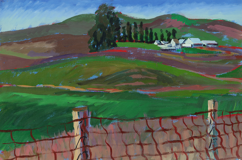 Late 20th-Century Acrylic Painting on Paper "Bianchi's Sonoma County Ranch"