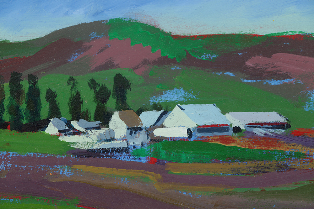 Late 20th-Century Acrylic Painting on Paper "Bianchi's Sonoma County Ranch"