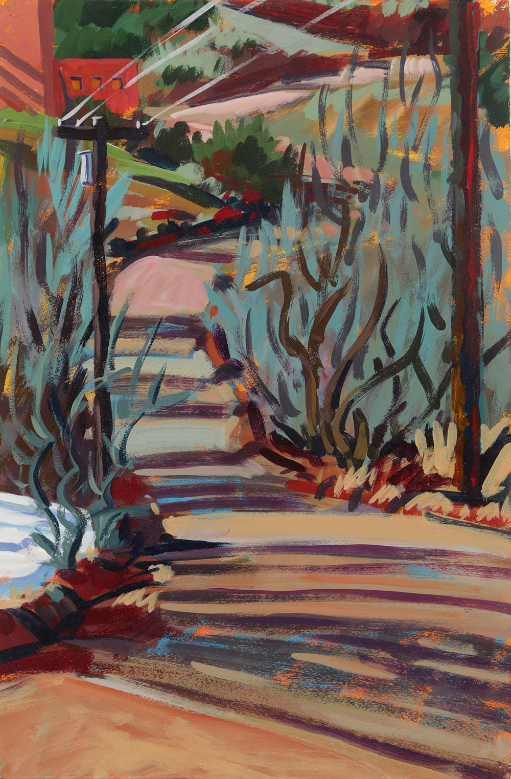 Late 20th-Century Acrylic Painting on Paper "Cerro Gordo Road"