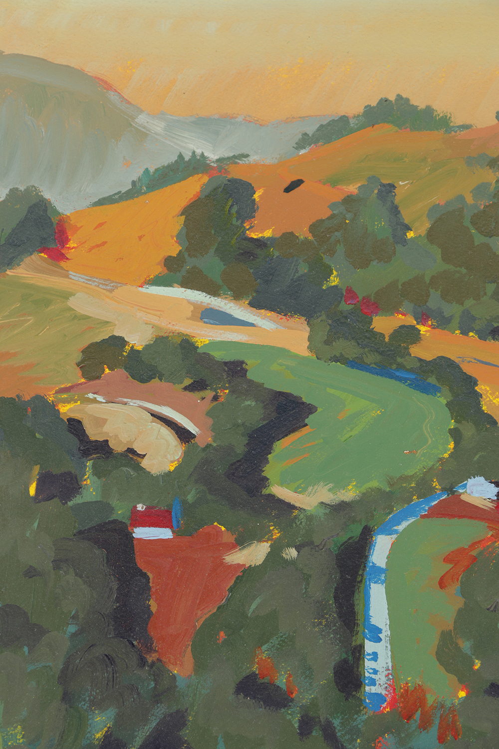 Late 20th-Century Acrylic Painting on Paper "Saratoga Hills"
