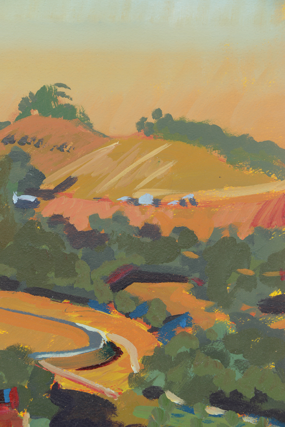 Late 20th-Century Acrylic Painting on Paper "Saratoga Hills"