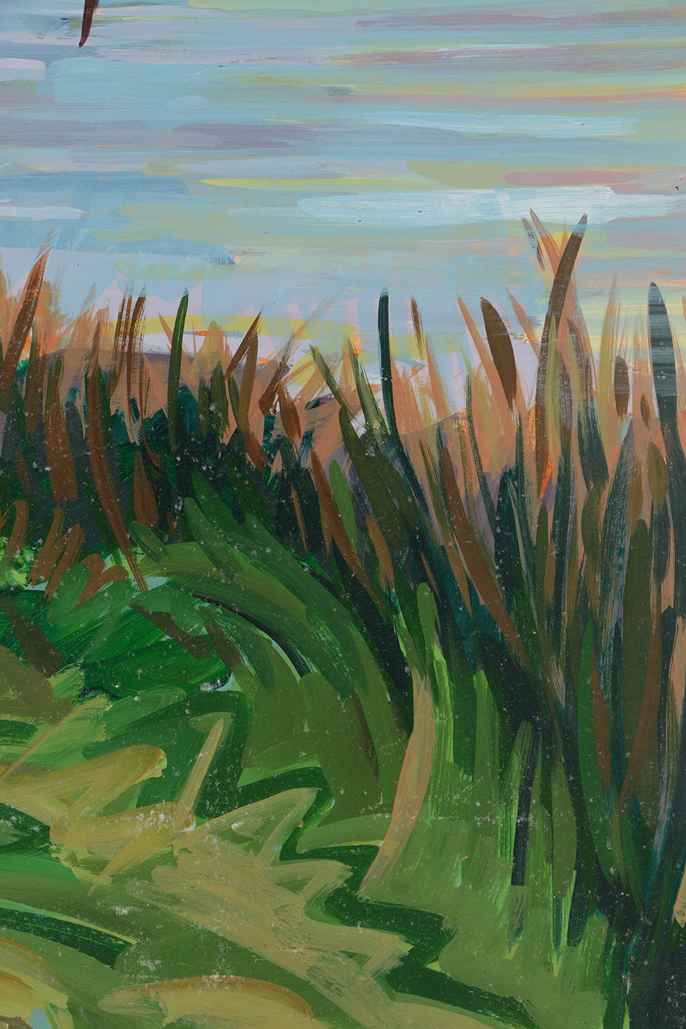 Late 20th-Century Acrylic Painting on Paper of a Sunset Landscape