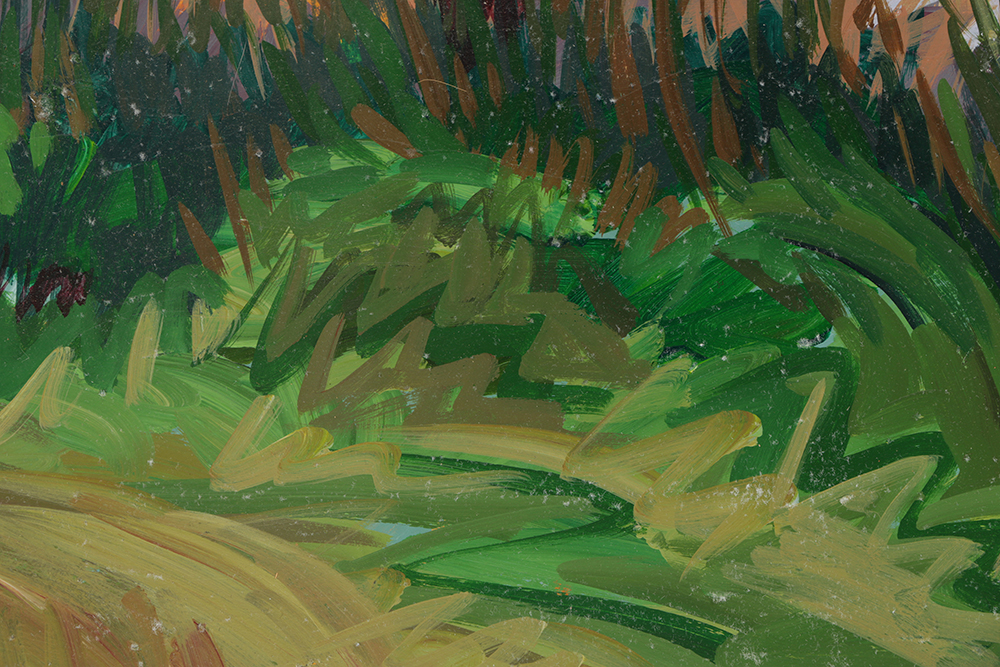 Late 20th-Century Acrylic Painting on Paper of a Sunset Landscape