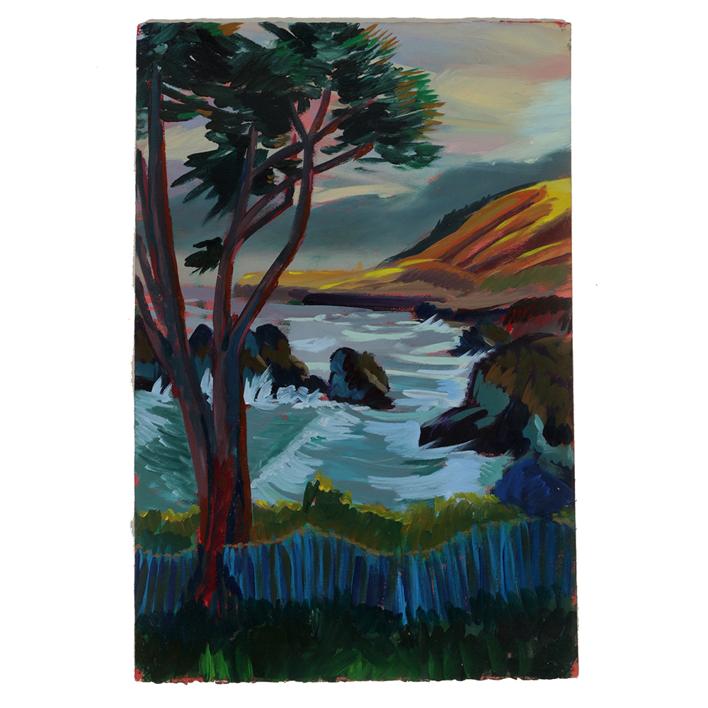 Late 20th-Century Acrylic Painting on Paper "The Sea and the Tree"