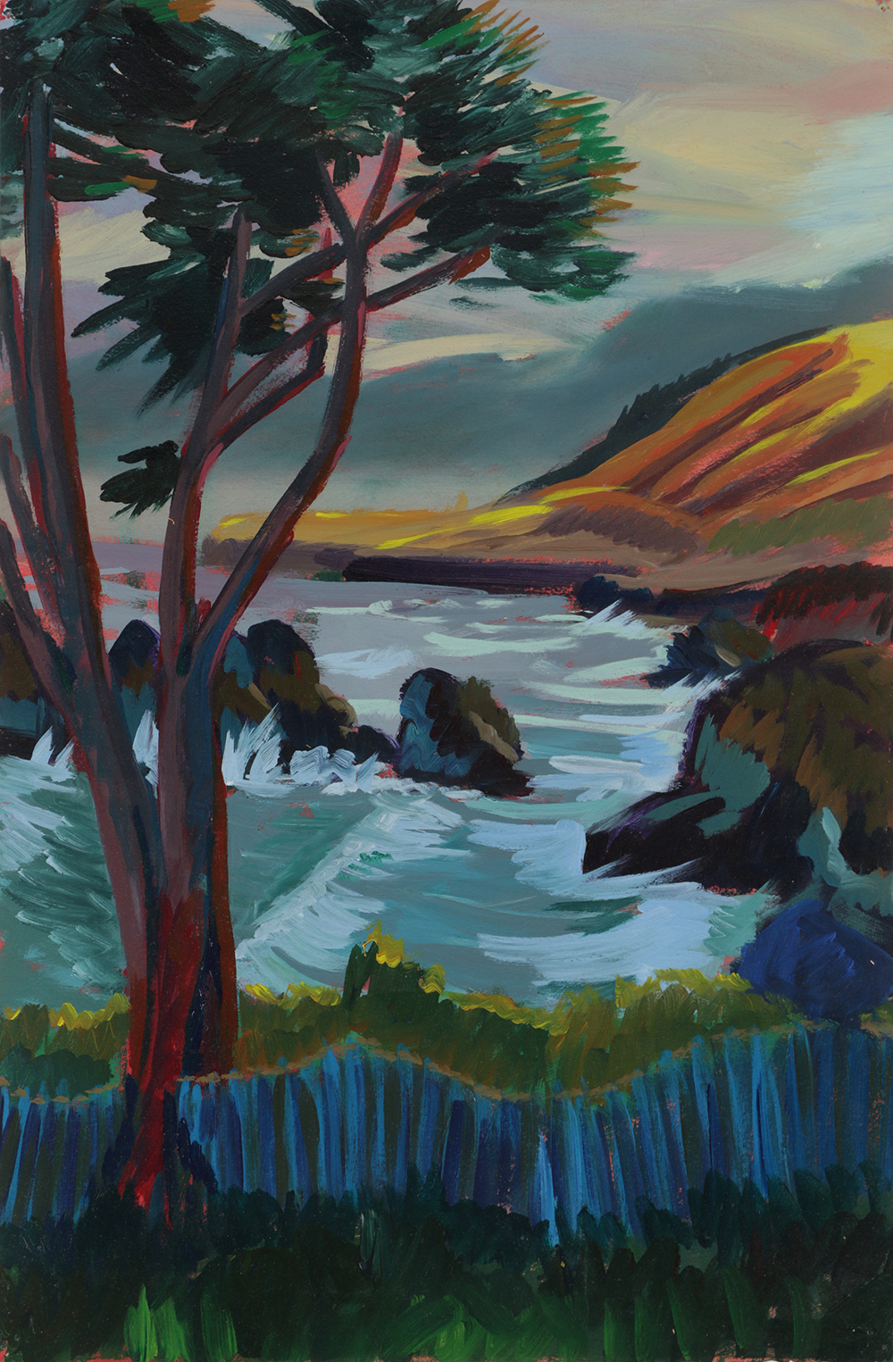 Late 20th-Century Acrylic Painting on Paper "The Sea and the Tree"