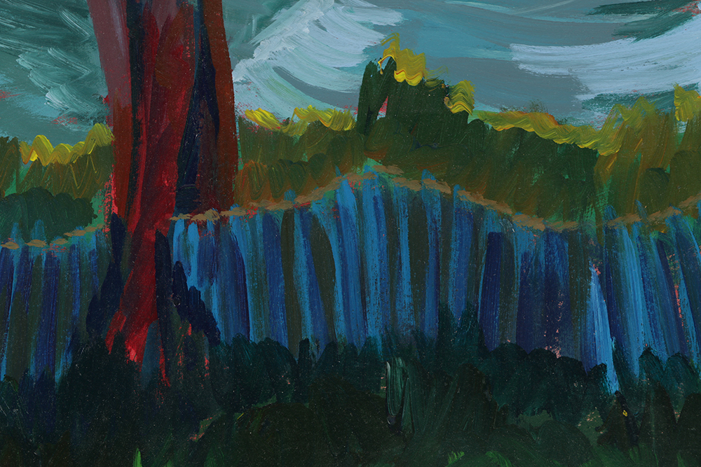 Late 20th-Century Acrylic Painting on Paper "The Sea and the Tree"