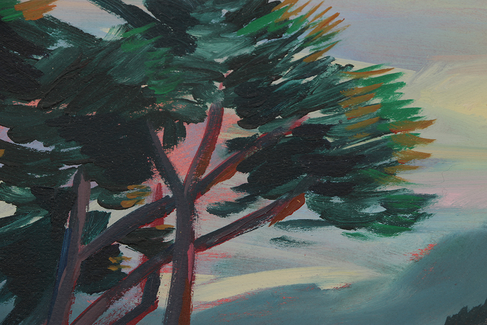 Late 20th-Century Acrylic Painting on Paper "The Sea and the Tree"