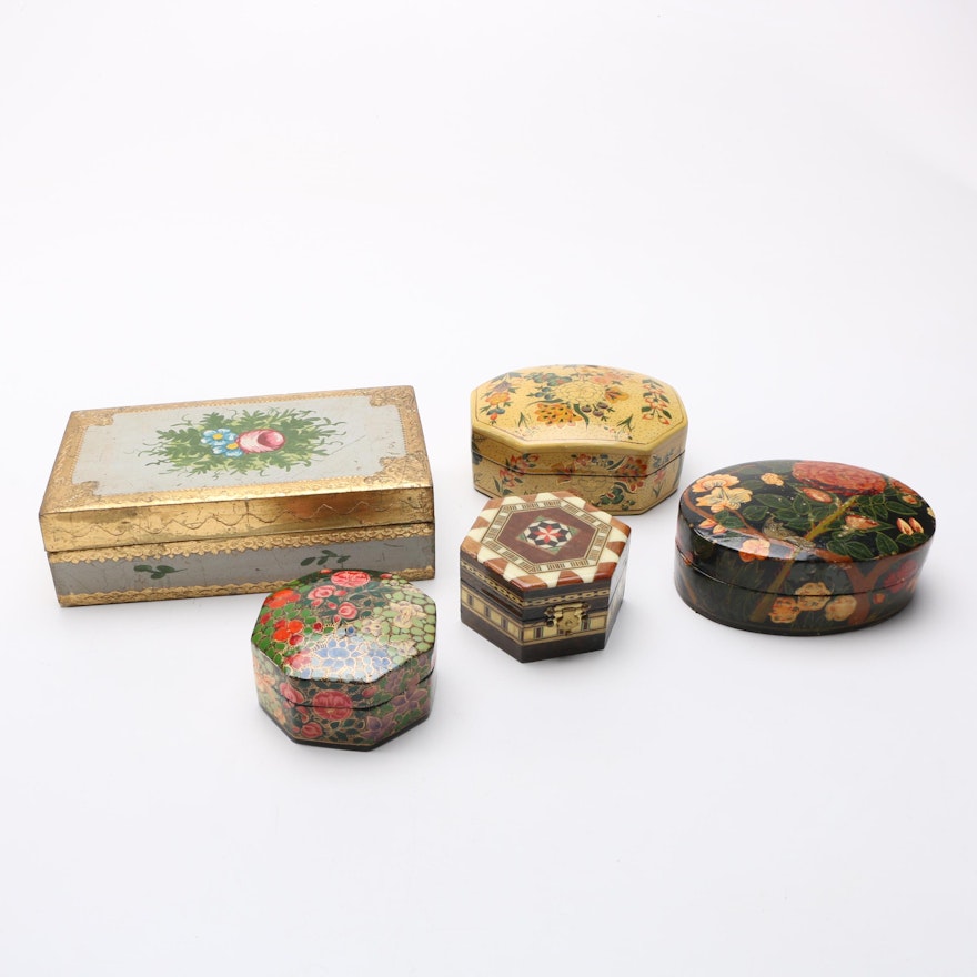 Vintage Handmade Wooden Trinket Boxes From India and Italy