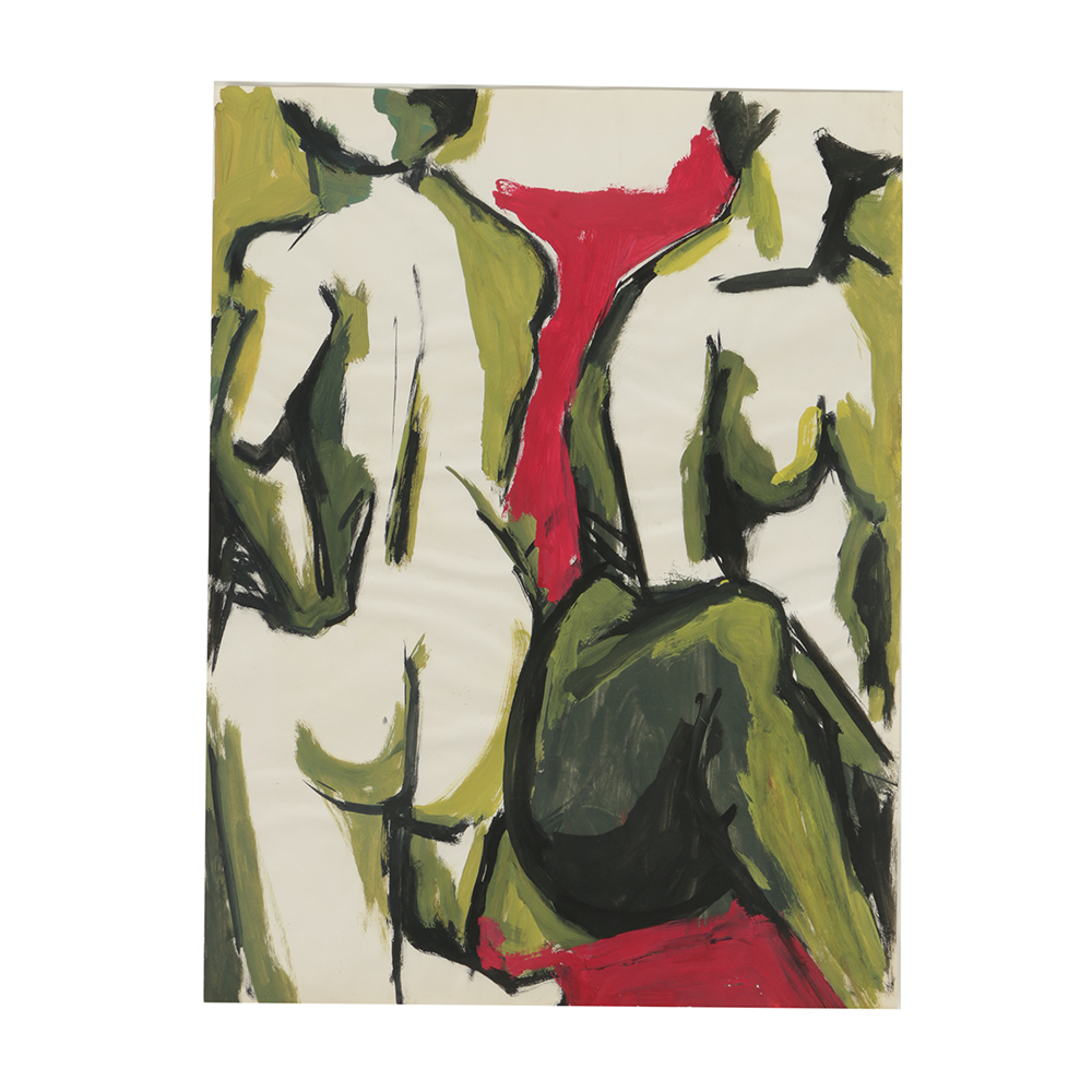 Original Acrylic Painting on Paper of a Pair of Female Nudes