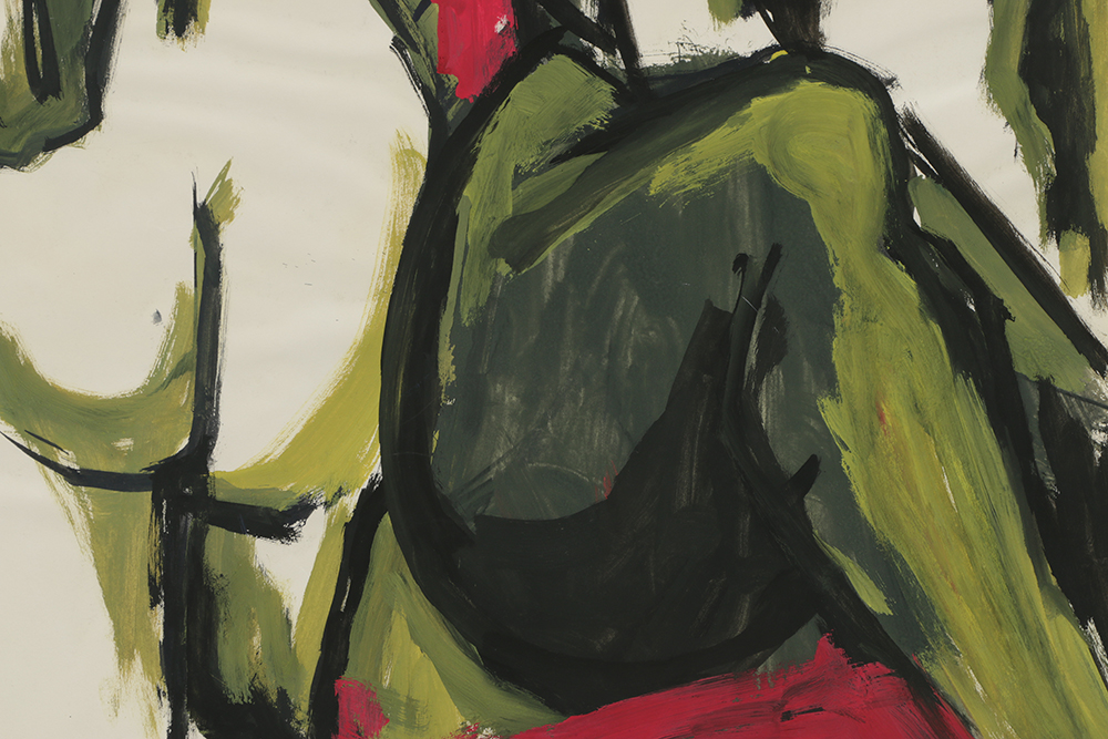 Original Acrylic Painting on Paper of a Pair of Female Nudes