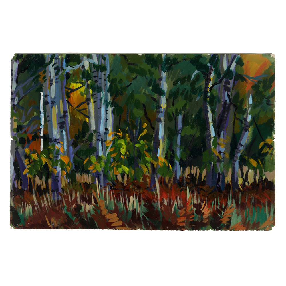 Acrylic Painting on Paper "Birches and Turning Leaves"