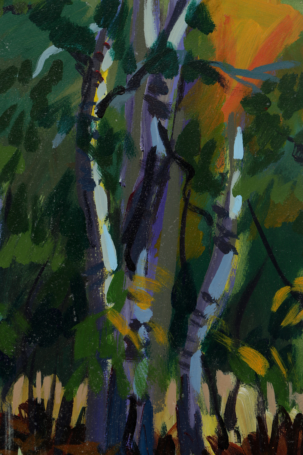 Acrylic Painting on Paper "Birches and Turning Leaves"