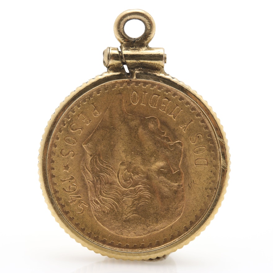 1945 Mexico 2 1/2 Peso Gold Coin Pendant