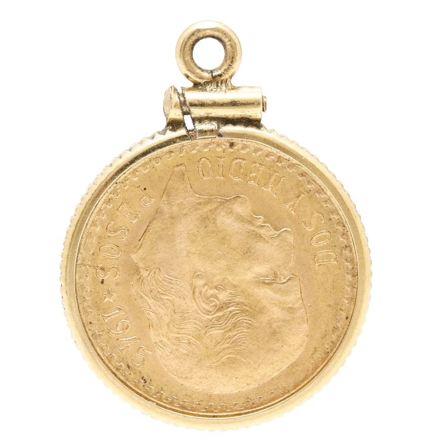 1945 Mexico 2 1/2 Peso Gold Coin Pendant