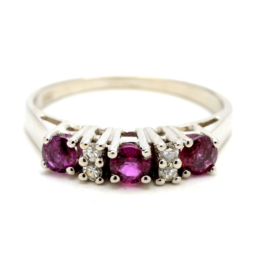 14K White Gold Natural Ruby Diamond Accent Ring