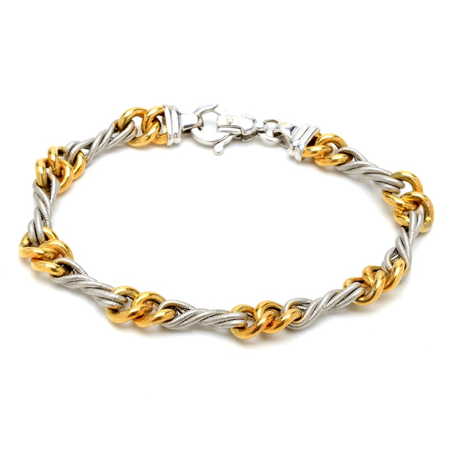 18K Gold Two-Tone Cable Linked Bracelet