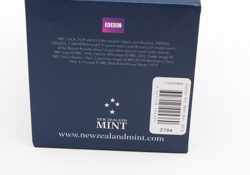 2013 Nieu Dr. Who 50th Anniversary Two Dollar Silver Coin with TARDIS