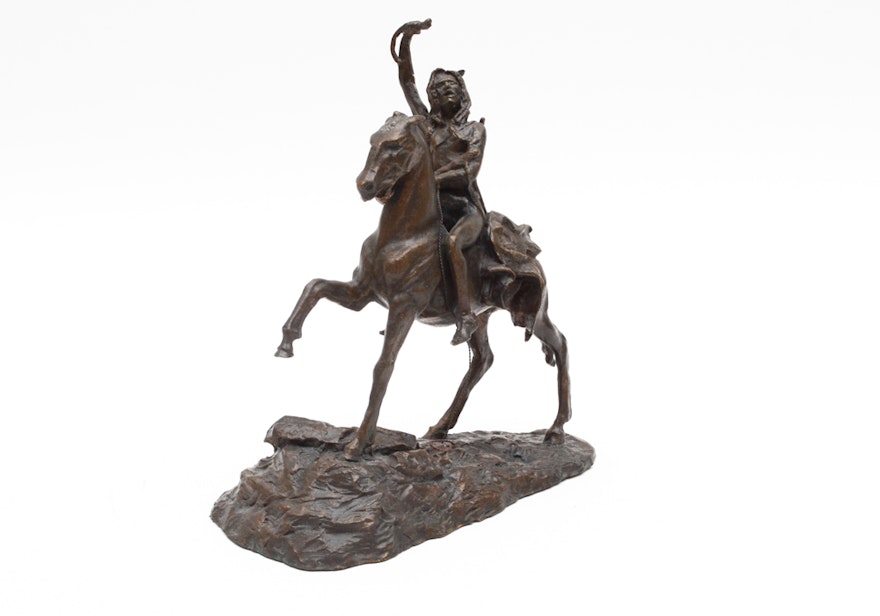 After Frederic Remington Franklin Mint Issue Bronze Sculpture "The Scalp"