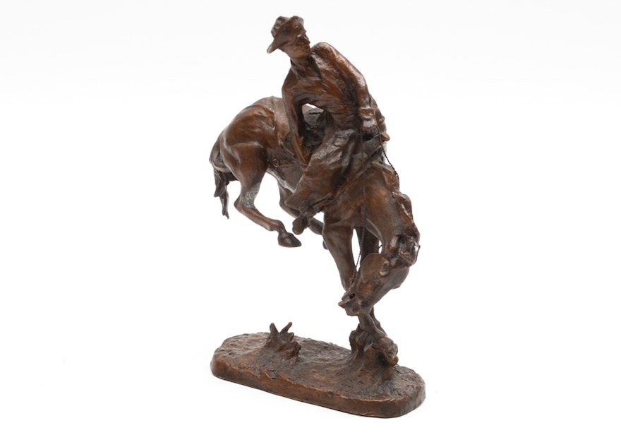 After Frederic Remington Franklin Mint Issue Bronze Sculpture "The Outlaw"