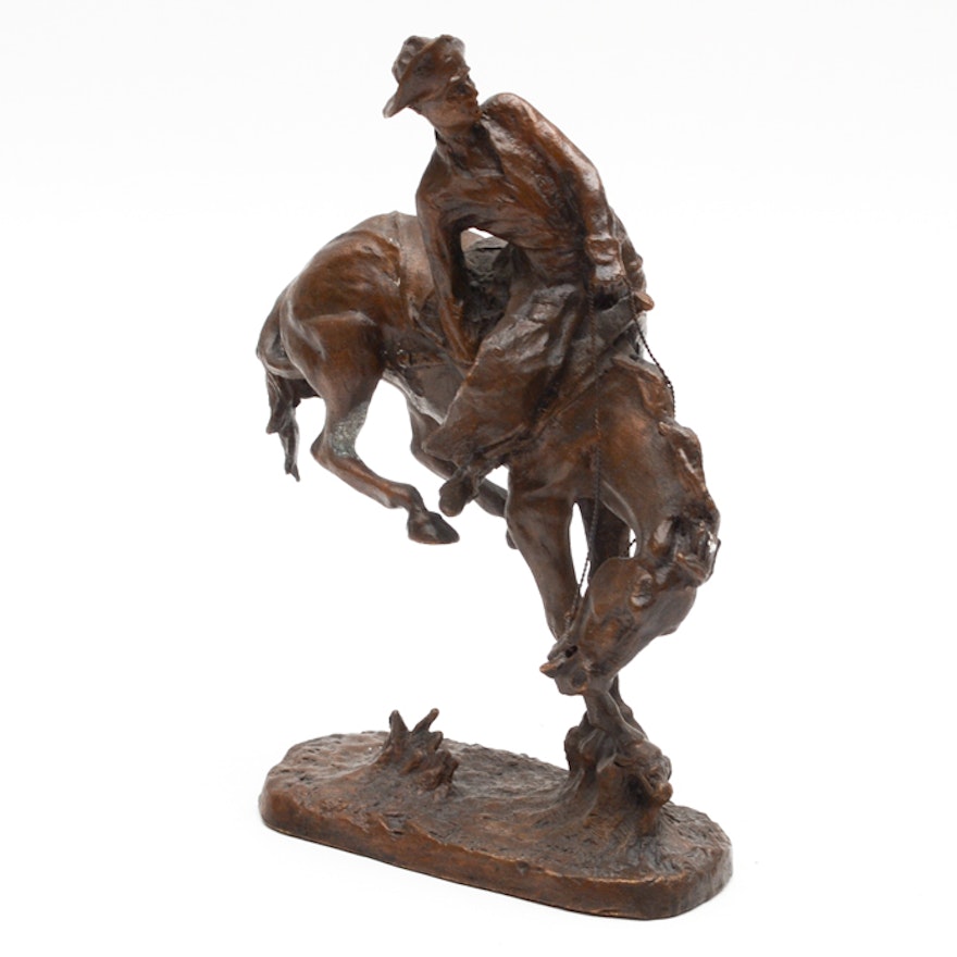 After Frederic Remington Franklin Mint Issue Bronze Sculpture "The Outlaw"