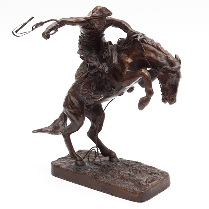 After Frederic Remington Franklin Mint Issue Bronze Sculpture "The Bronco Buster"