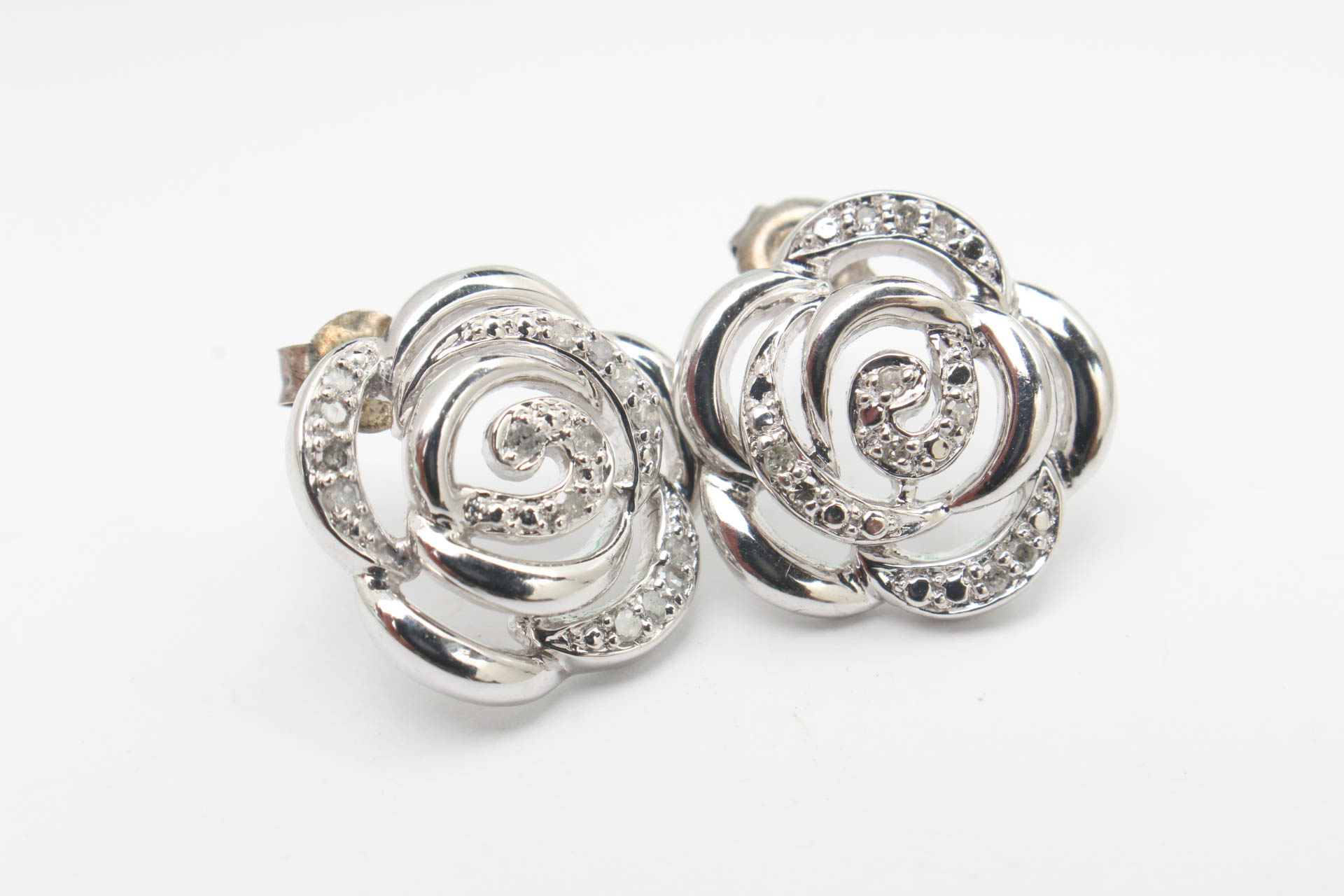 Sterling Silver Diamond Flower Stud Earrings