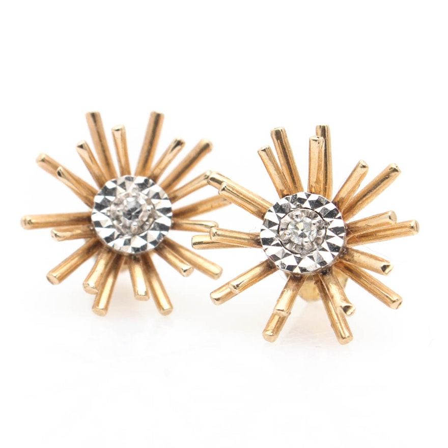 14K Yellow Gold Diamond Stud Earrings