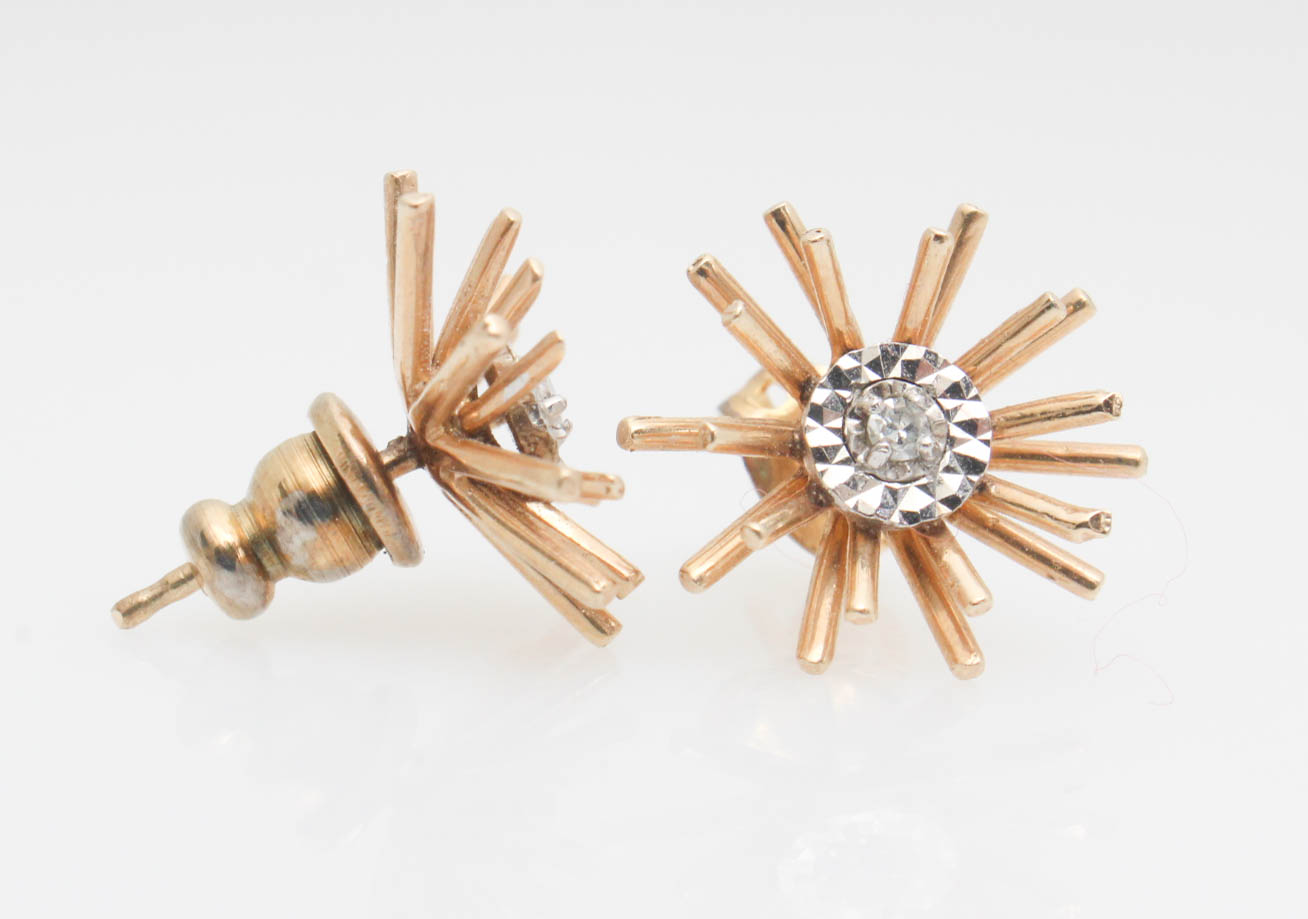 14K Yellow Gold Diamond Stud Earrings