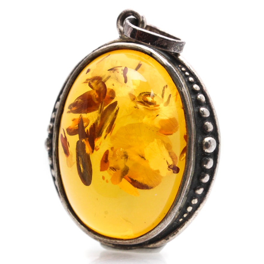 Sterling Silver Synthetic Amber Pendant