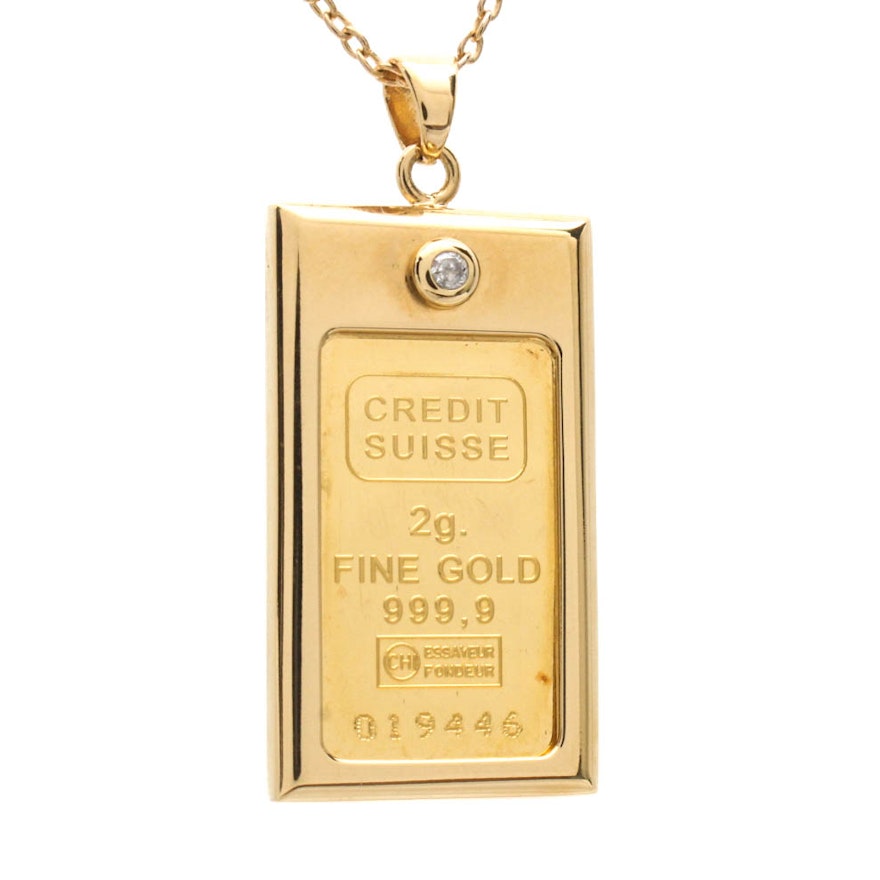 Gold Plated Sterling Silver Chain with Fine Gold Bar Pendant