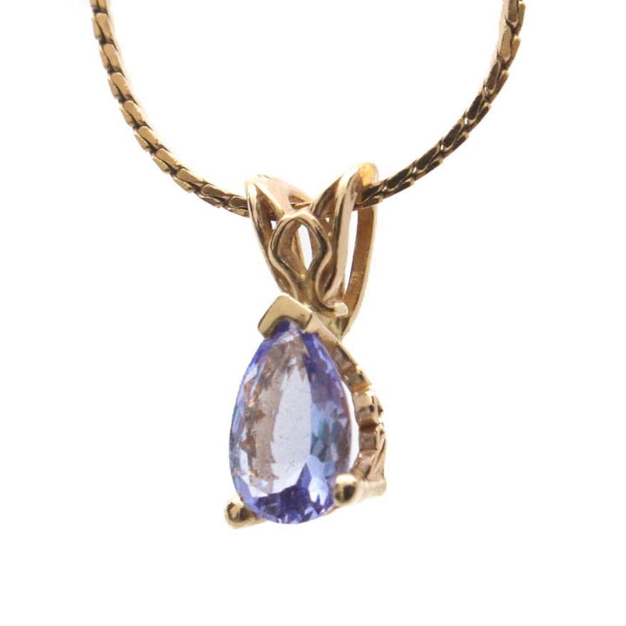 14K Yellow Gold Tanzanite Pendant Necklace