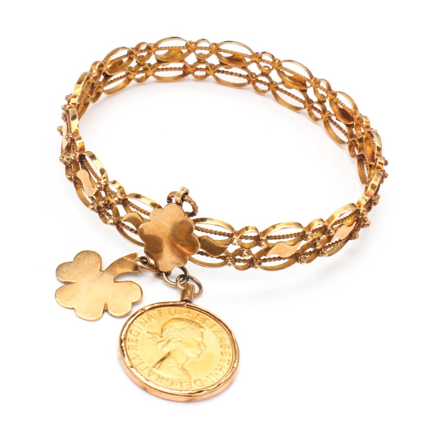 10K Yellow Gold Charm Bangle Bracelet