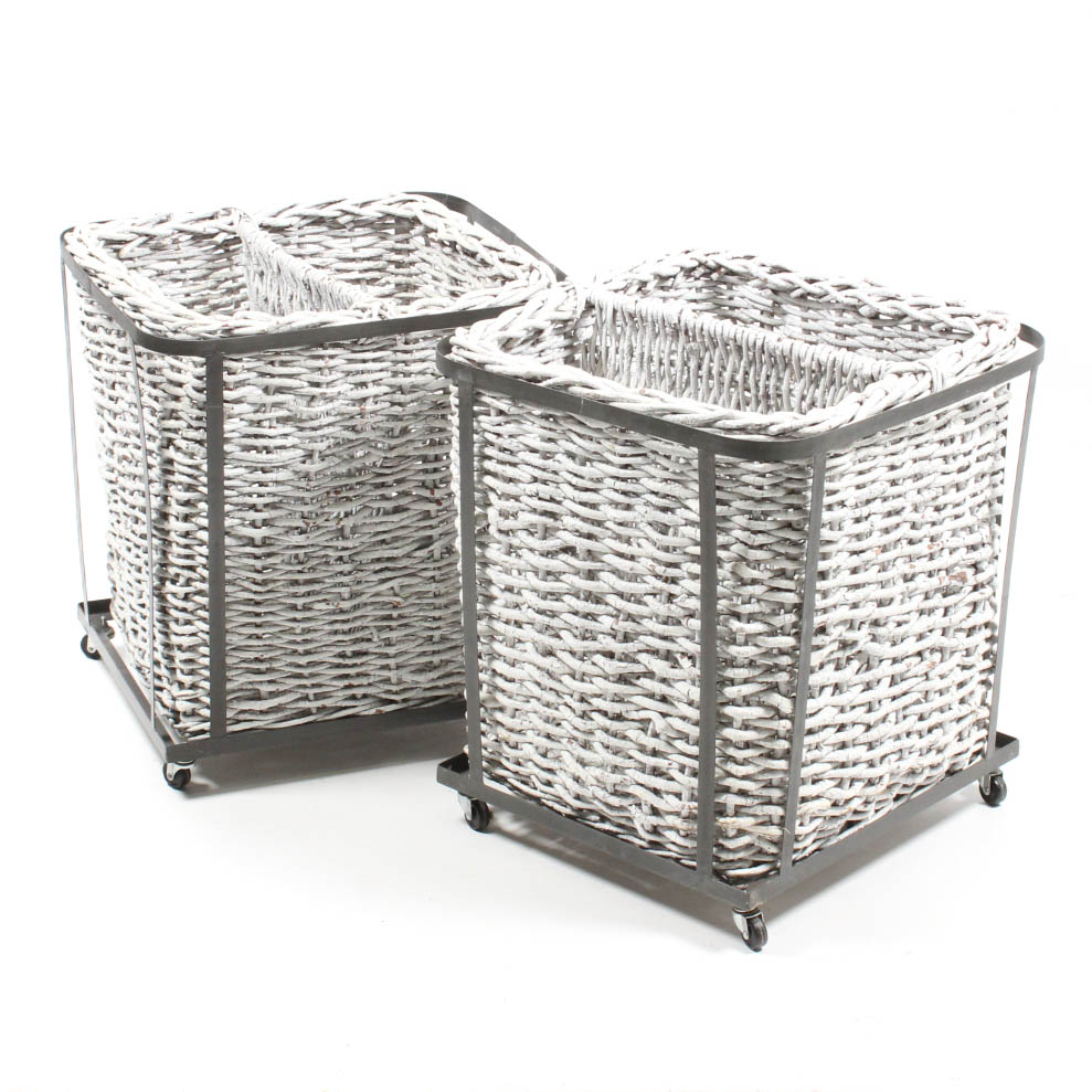 Metal Framed Twig Baskets on Casters