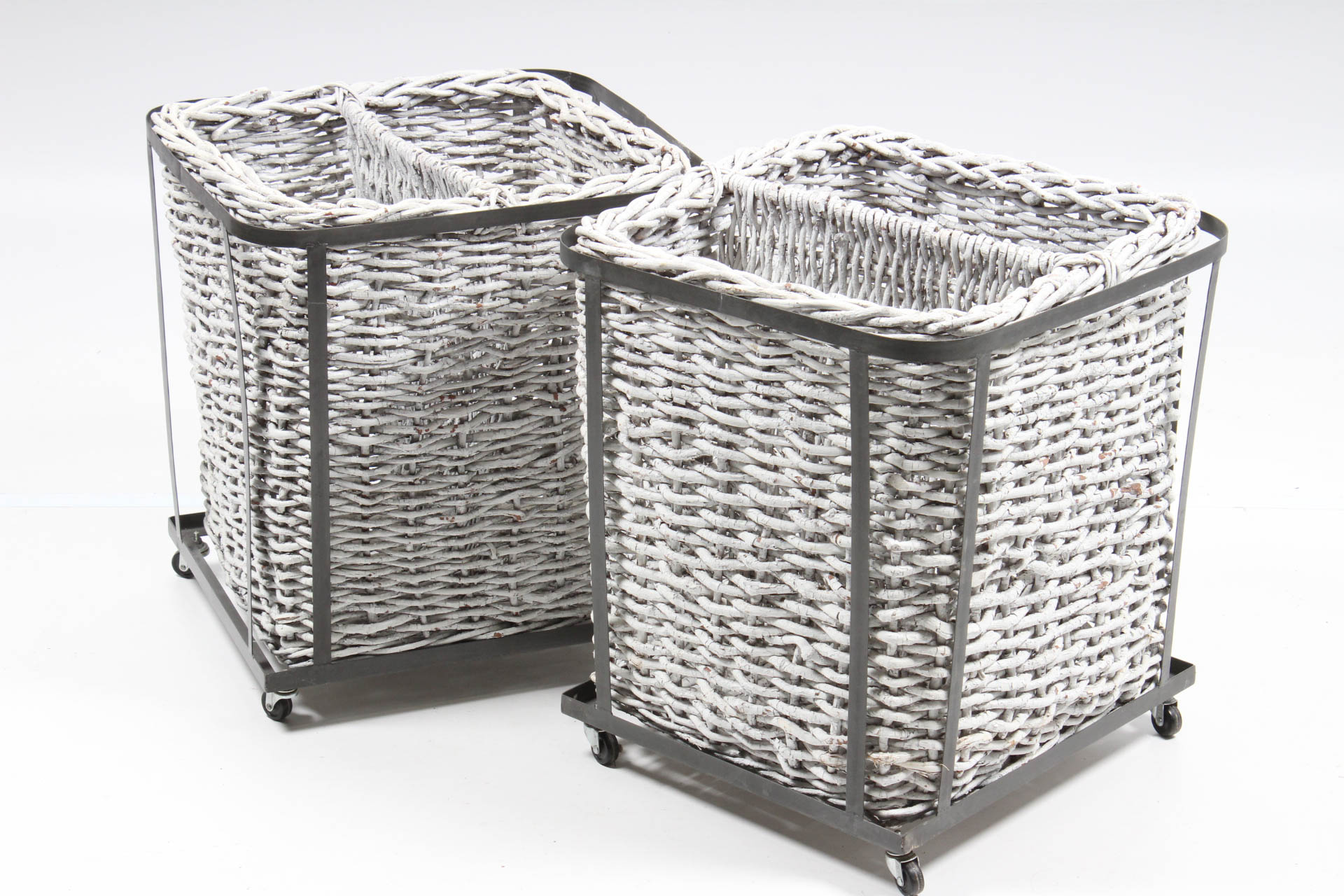 Metal Framed Twig Baskets on Casters