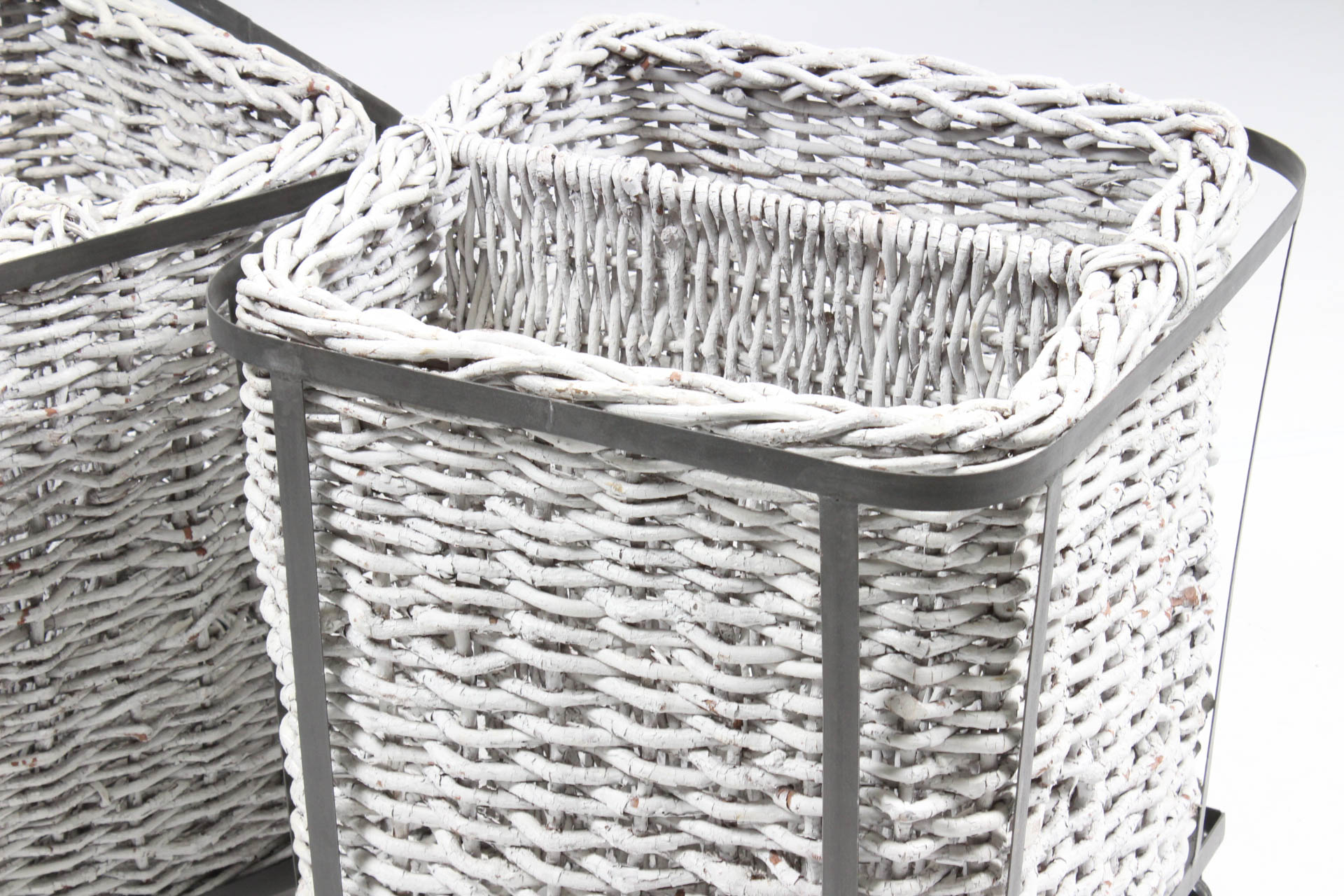 Metal Framed Twig Baskets on Casters