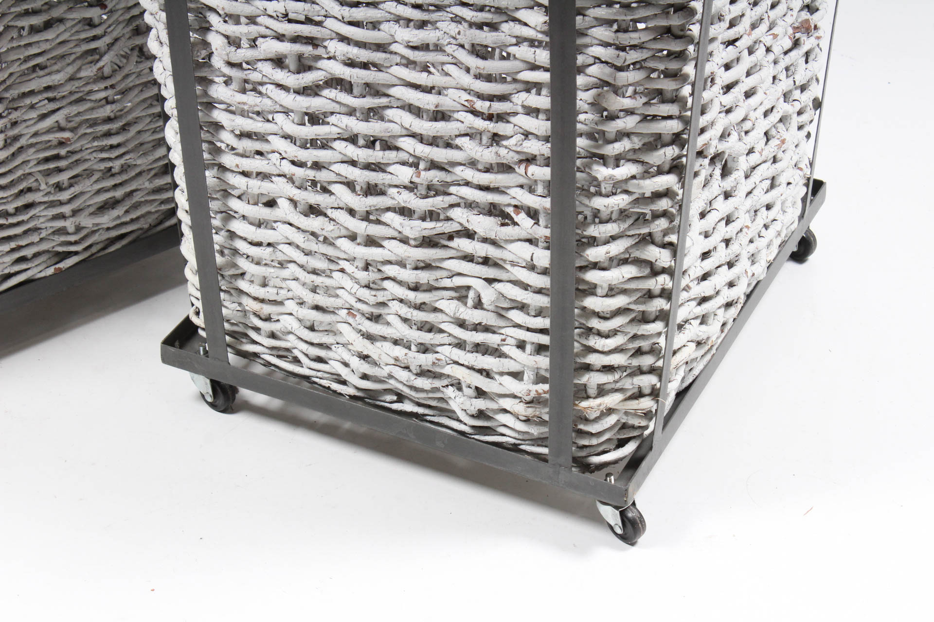 Metal Framed Twig Baskets on Casters
