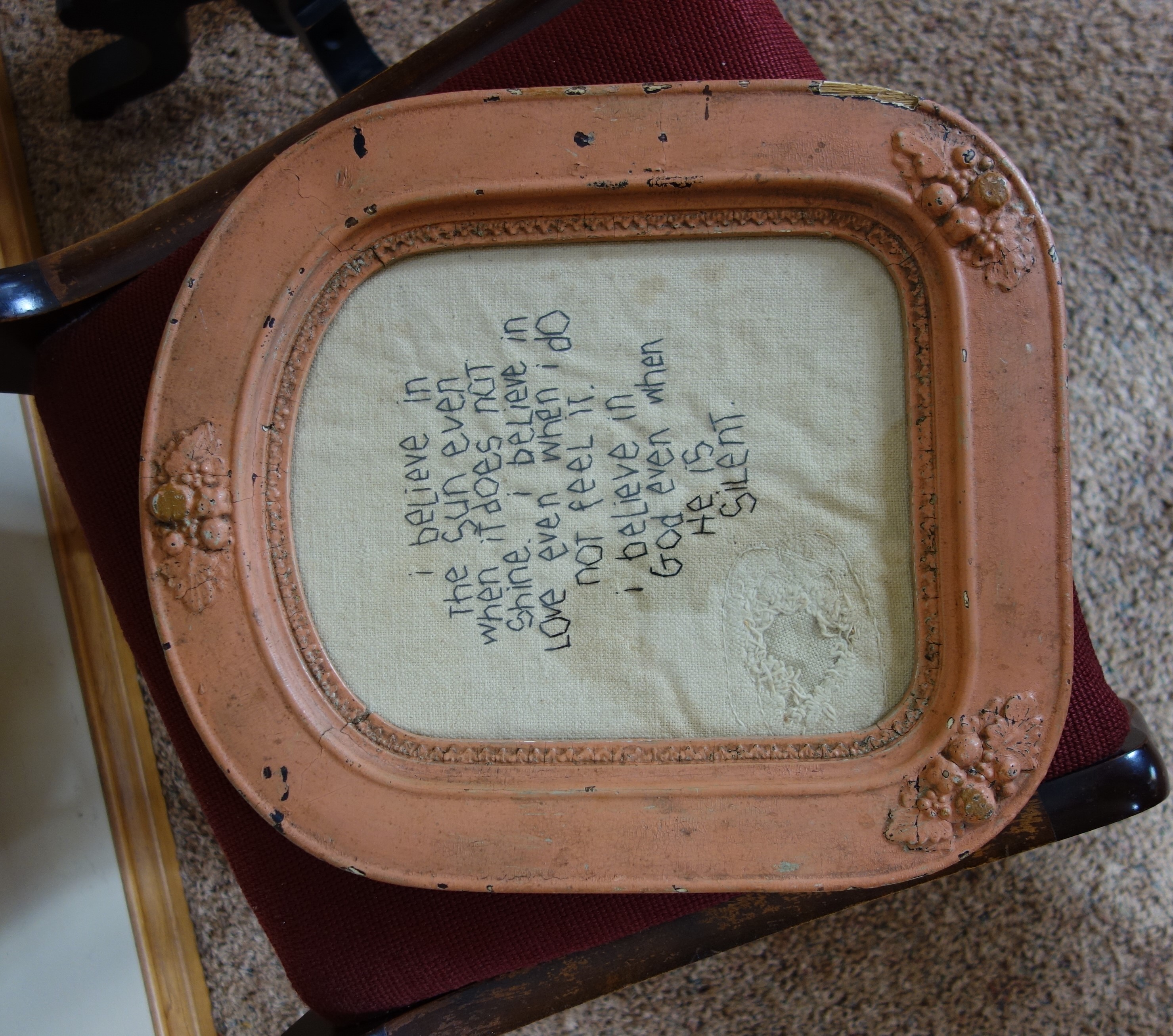 Victorian Side Chair, Plant Stand, Brass Lamp and Pillow