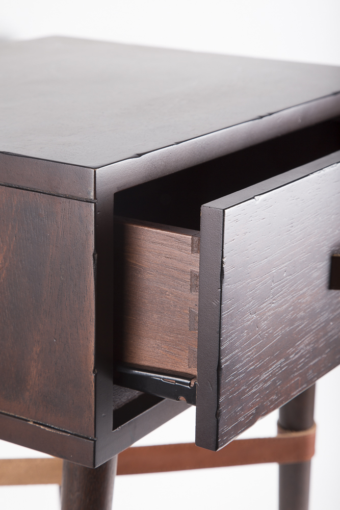 Wood and Leather Side Table