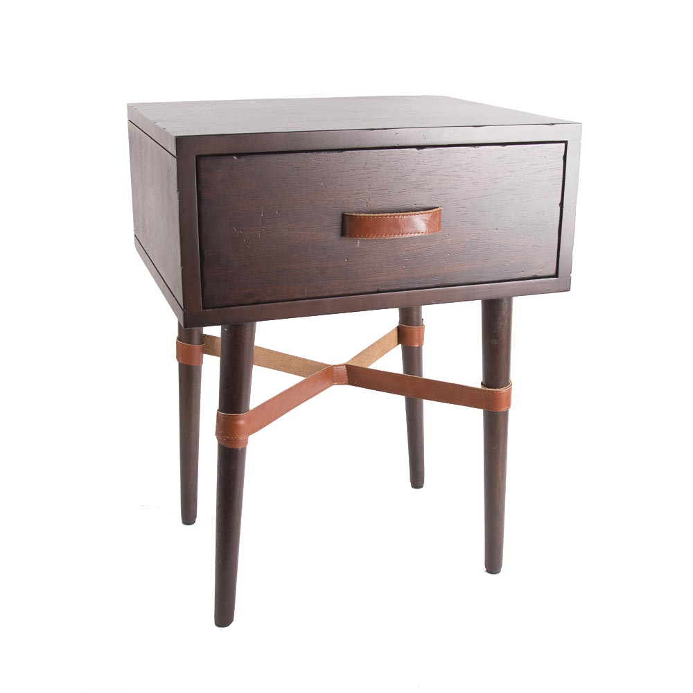 Wood and Leather Side Table