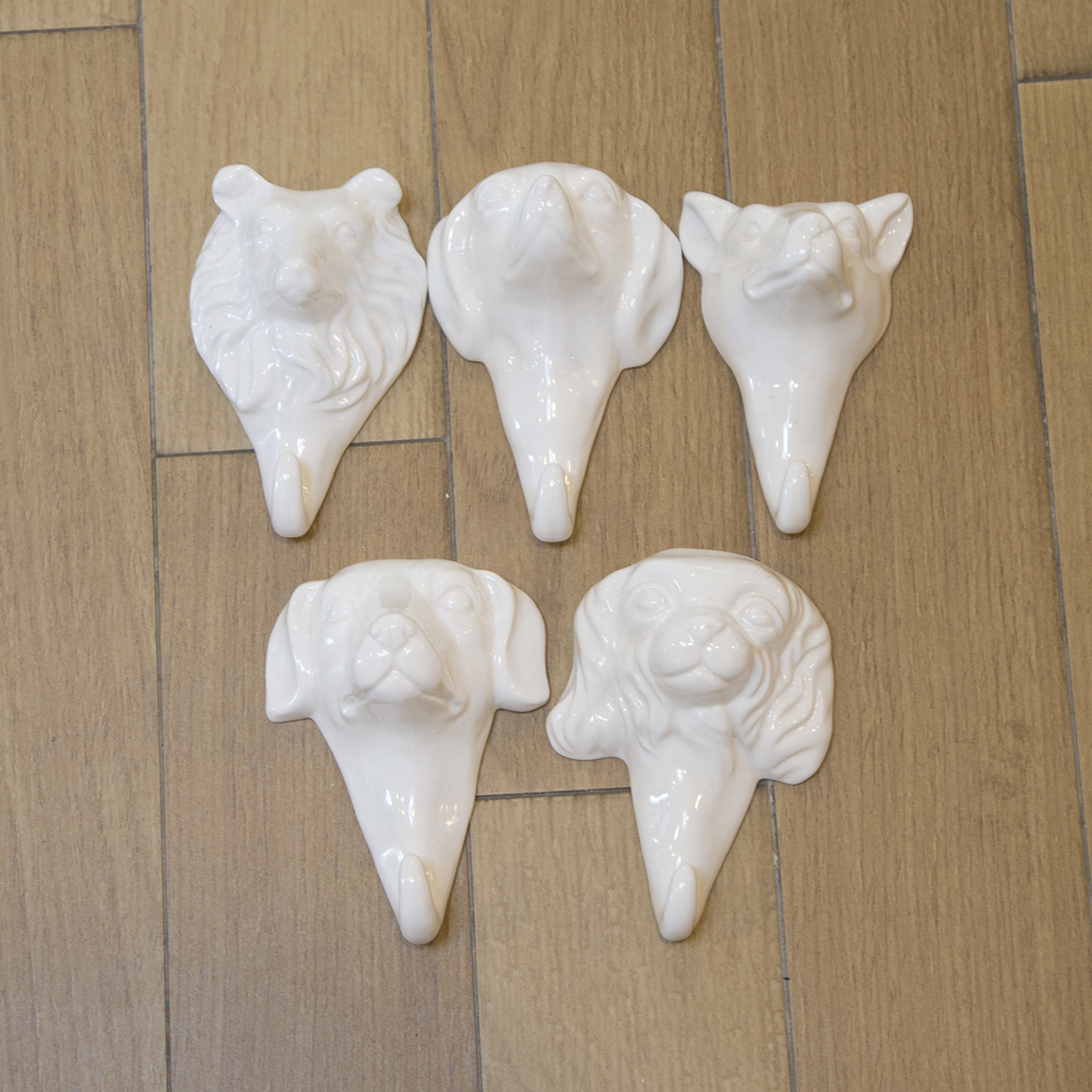 White Ceramic Dog Motif Hooks